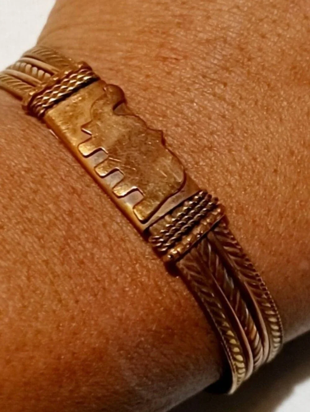 Mens Braided Brass And Copper Elephant Bracelet